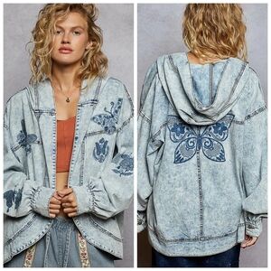 POL Blue Denim Jacket with Butterfly Design